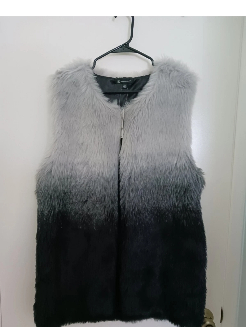 INC International Concepts Gray to Black Ombre Faux Fur Vest